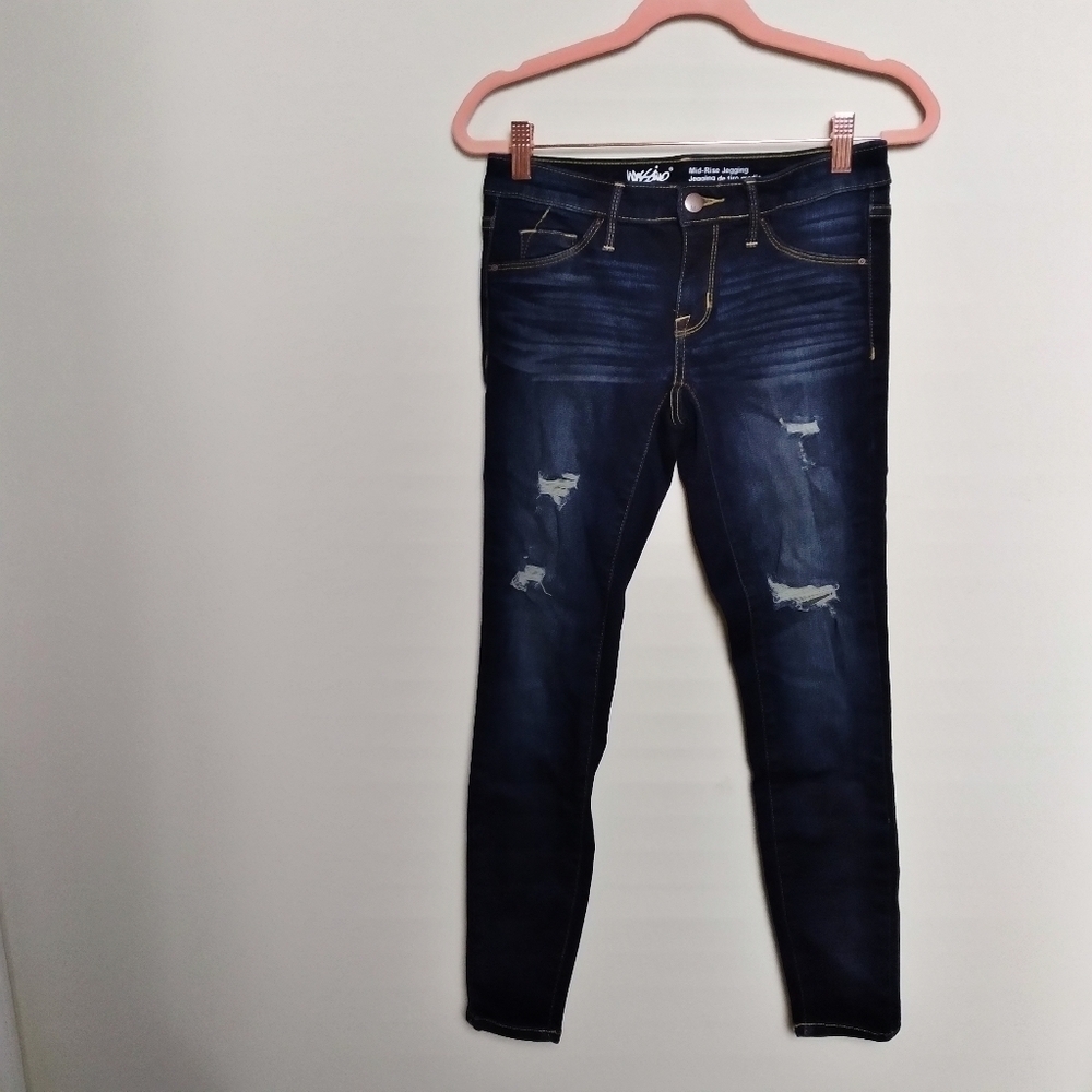 Mossimo Dark Wash Lightly Distressed Midrise Power Stretch Jeggings Size 00/24
